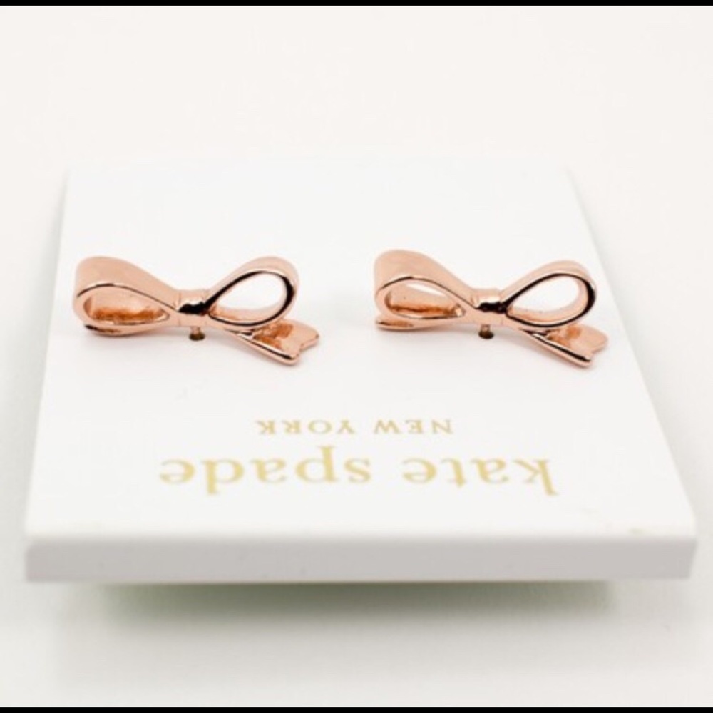 Authentic Kate Spade ♠️ Rose Gold Bow Earrings NWT - Picture 3 of 4